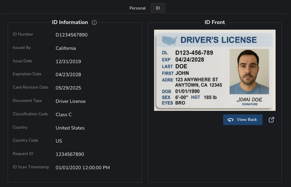 GLASS Hire: Person ID - Dark Mode GLASS Hire person ID interface in dark mode