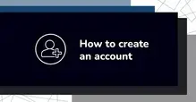 Icon of a person with a plus sign next to the text 'How to create an account' on a dark background.