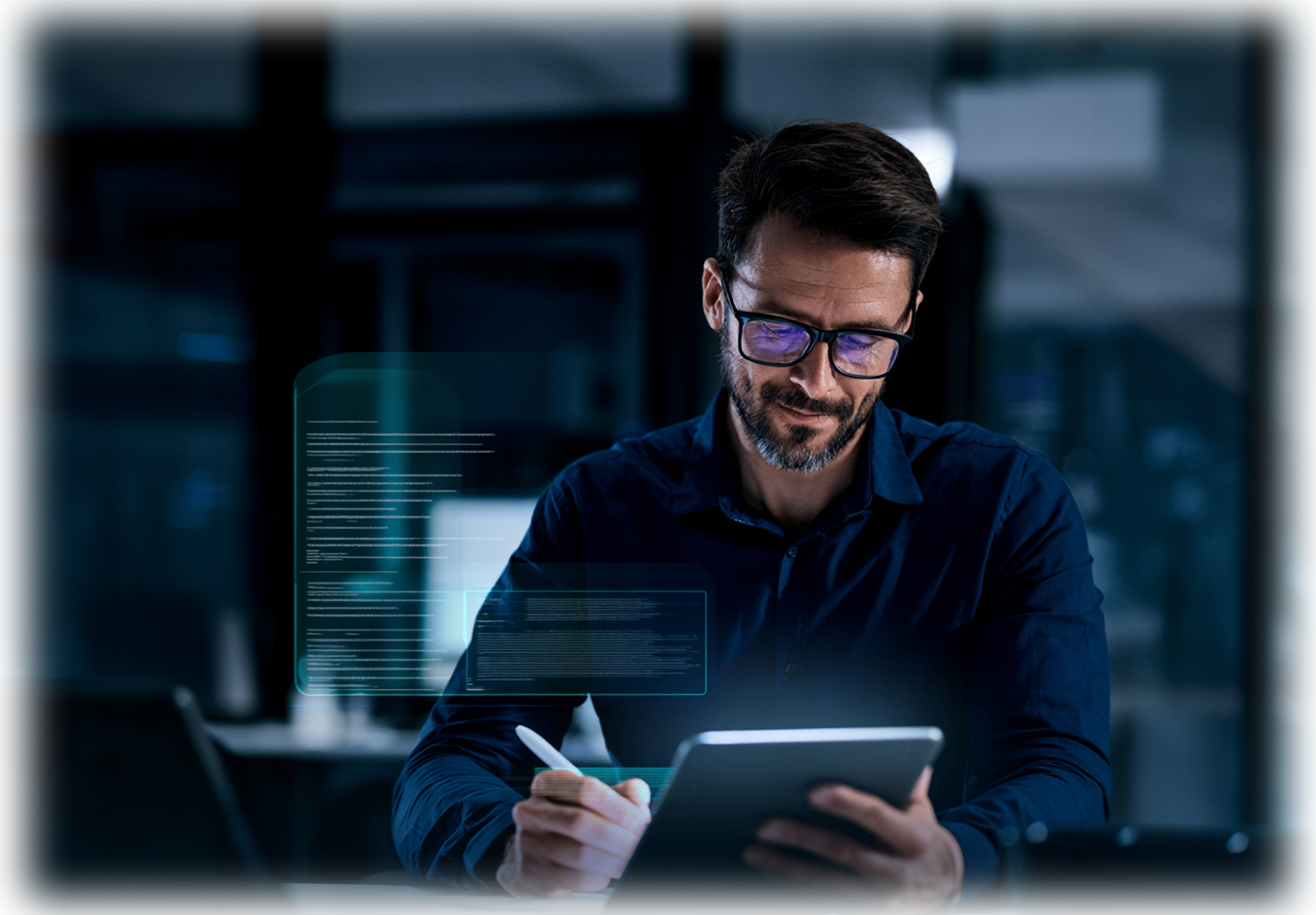 Man using a tablet to sign employee documents