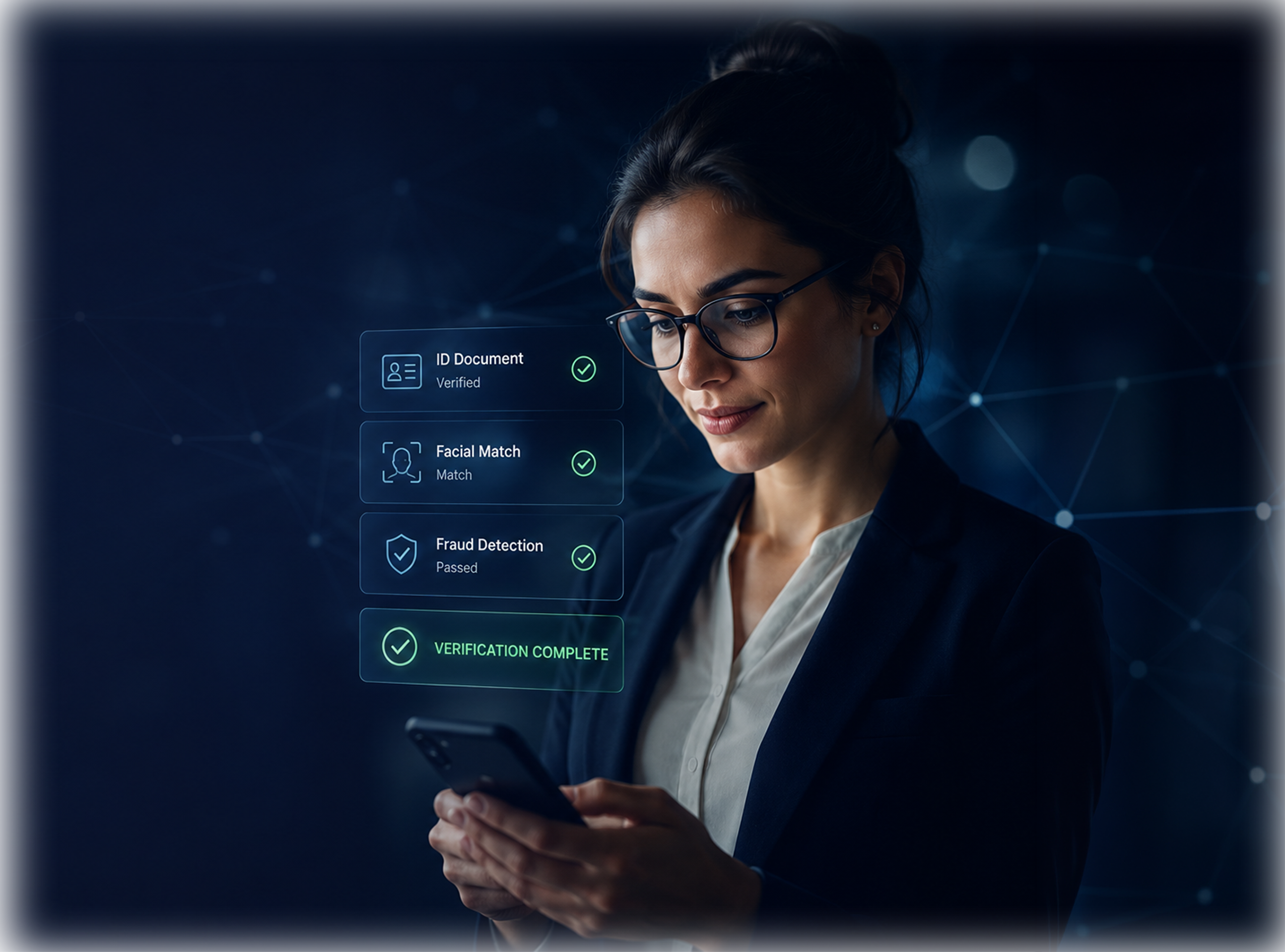 Identity Verification Woman using smart phone to complete ID Verification by GLASS Hire